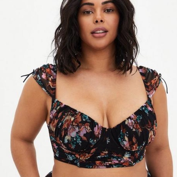 Torrid Ruched Mesh Cap Sleeve Underwire Bralette